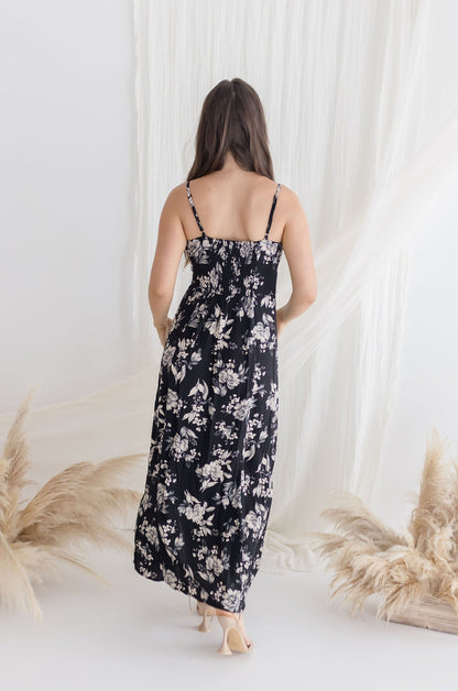 Lydia Sleeveless Floral Print Maxi Dress Black