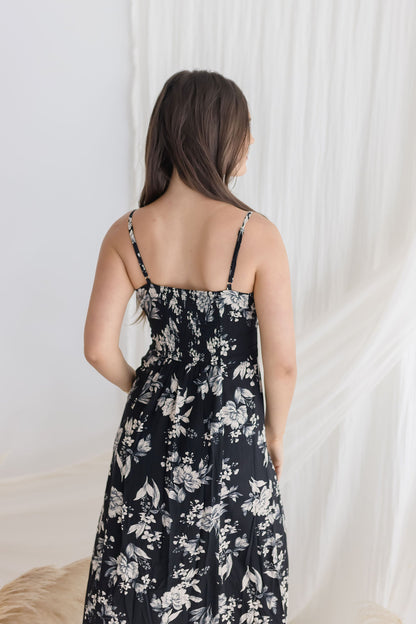 Lydia Sleeveless Floral Print Maxi Dress Black