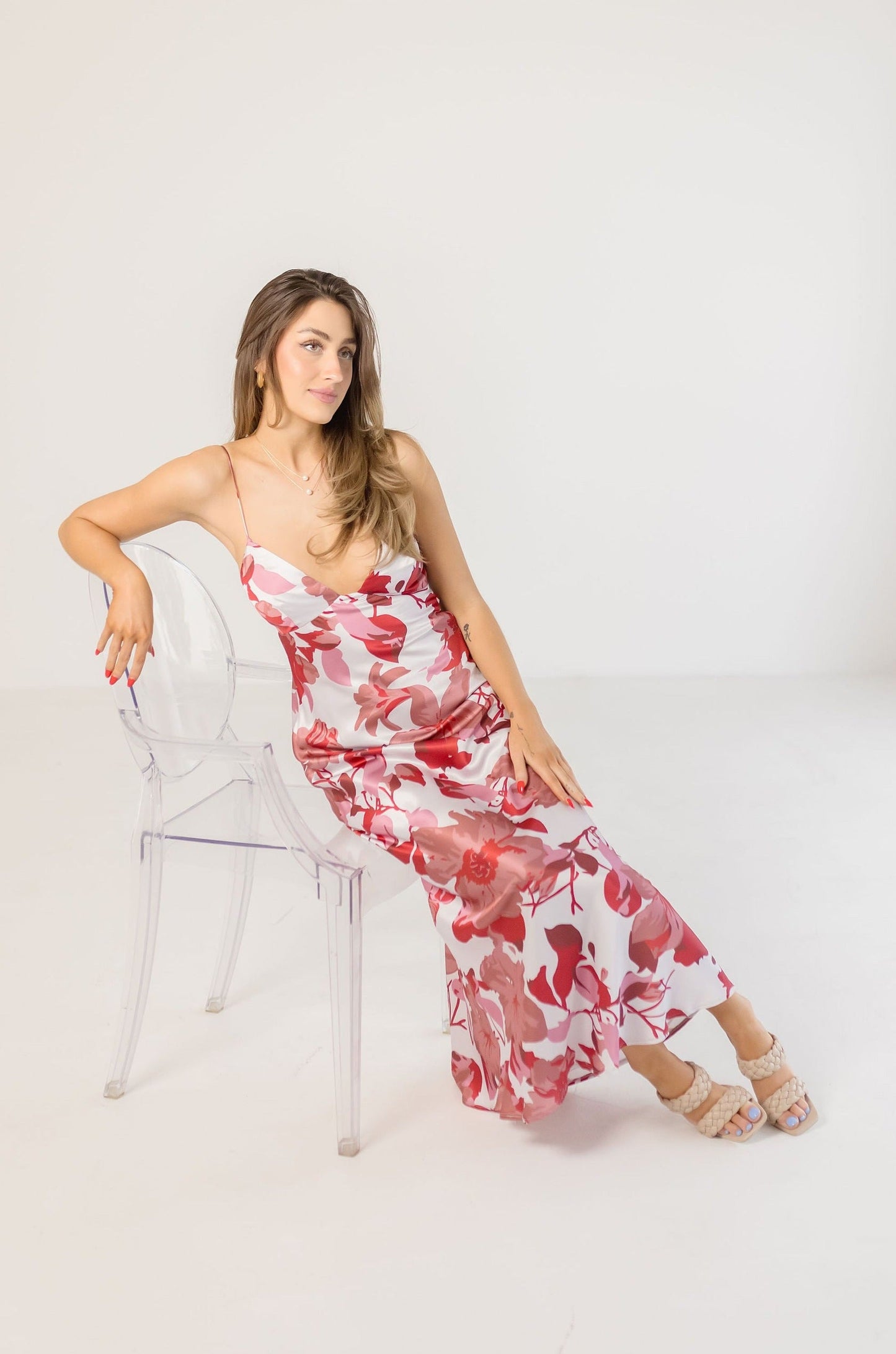 Annie Back Cut Out Floral Print Maxi Dress Pink