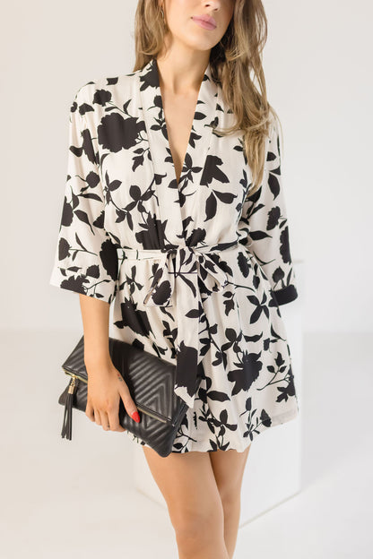 Melody Floral Print Kimono Mini Dress White