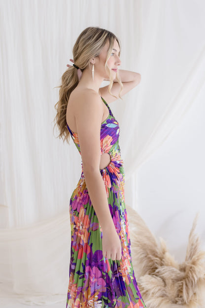 Waitlist 6/25 ♥ Skye One Shoulder Pleated Floral Maxi Dress Violet