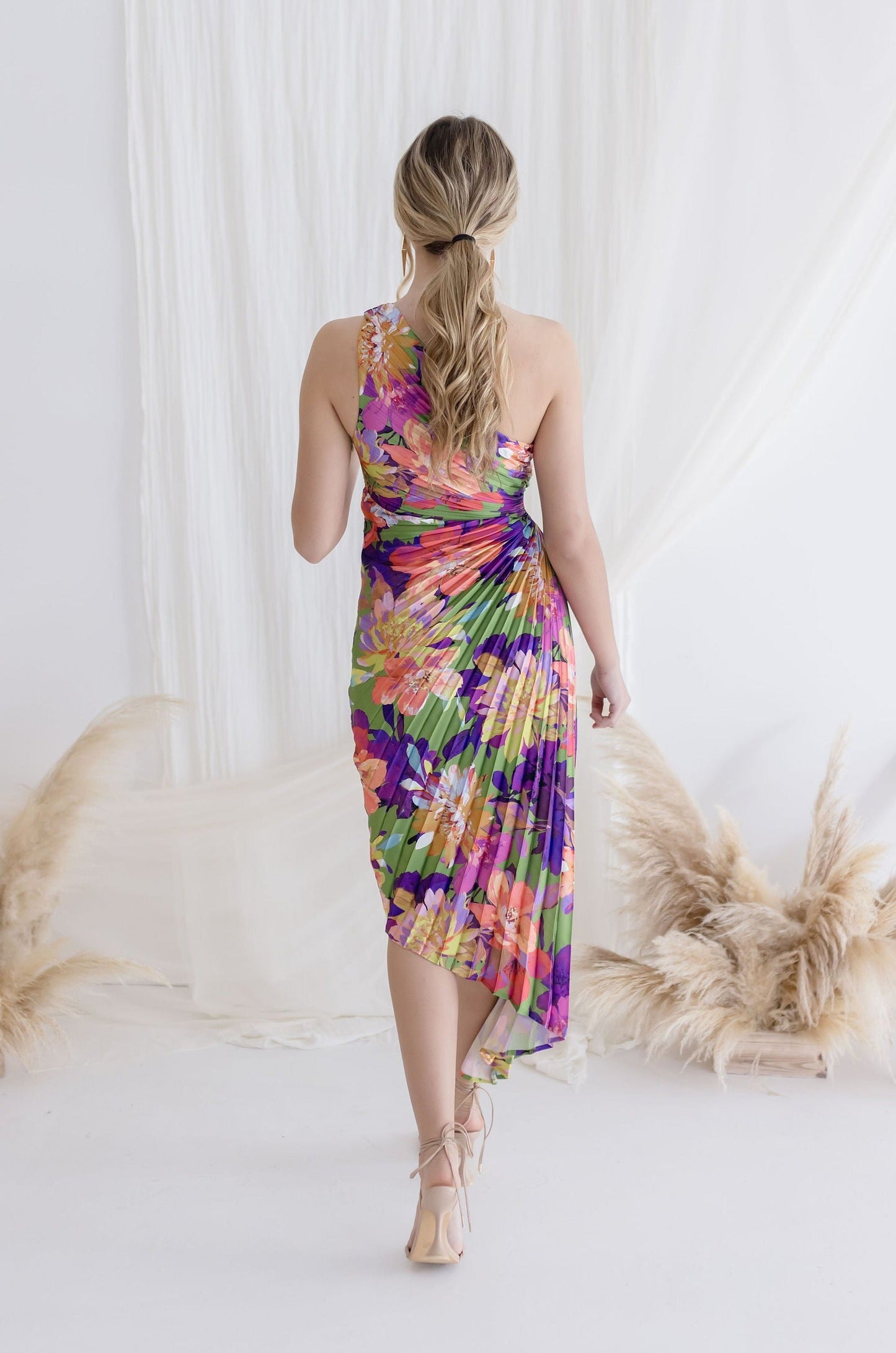 Waitlist 6/25 ♥ Skye One Shoulder Pleated Floral Maxi Dress Violet