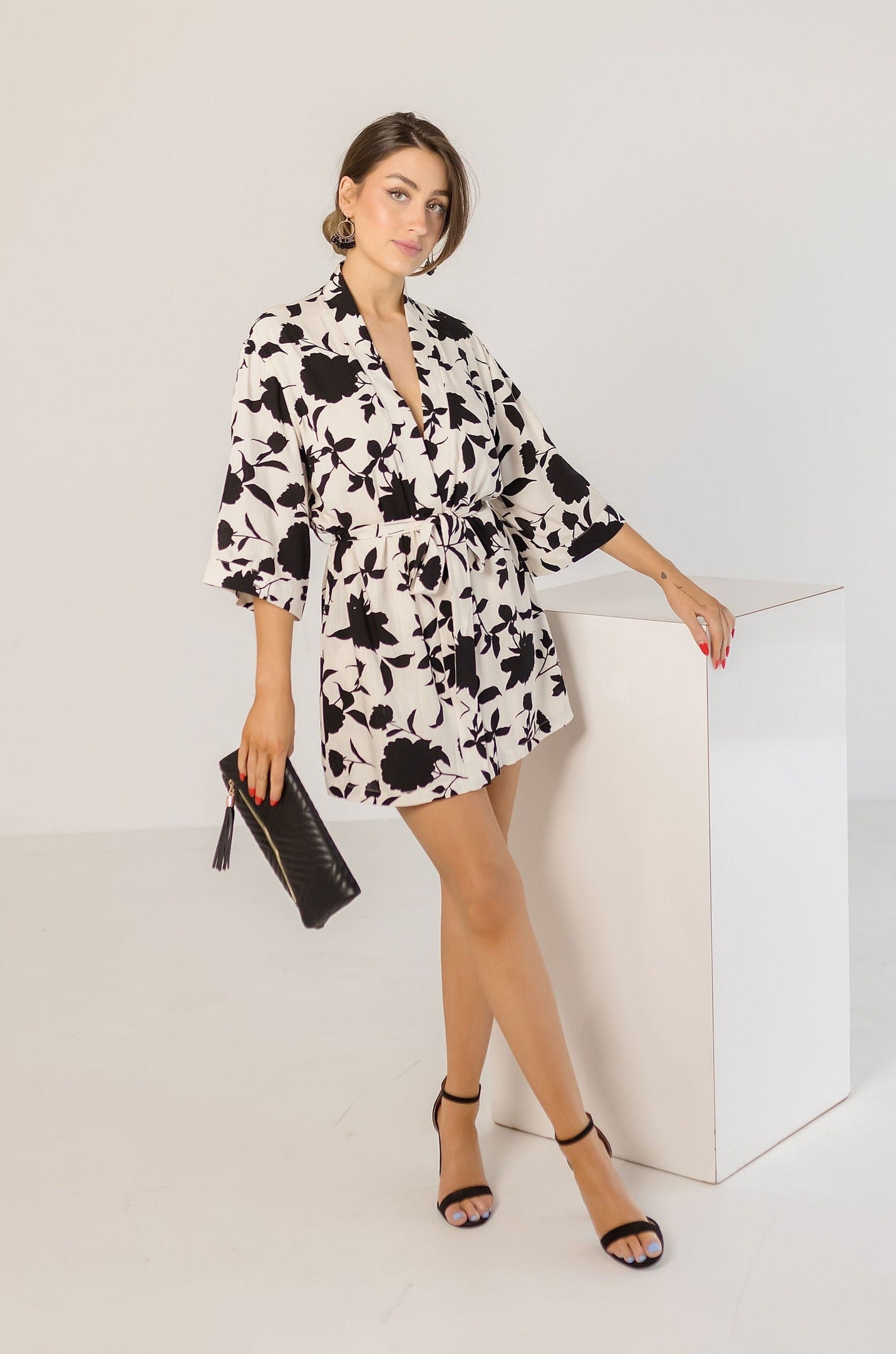 Melody Floral Print Kimono Mini Dress White