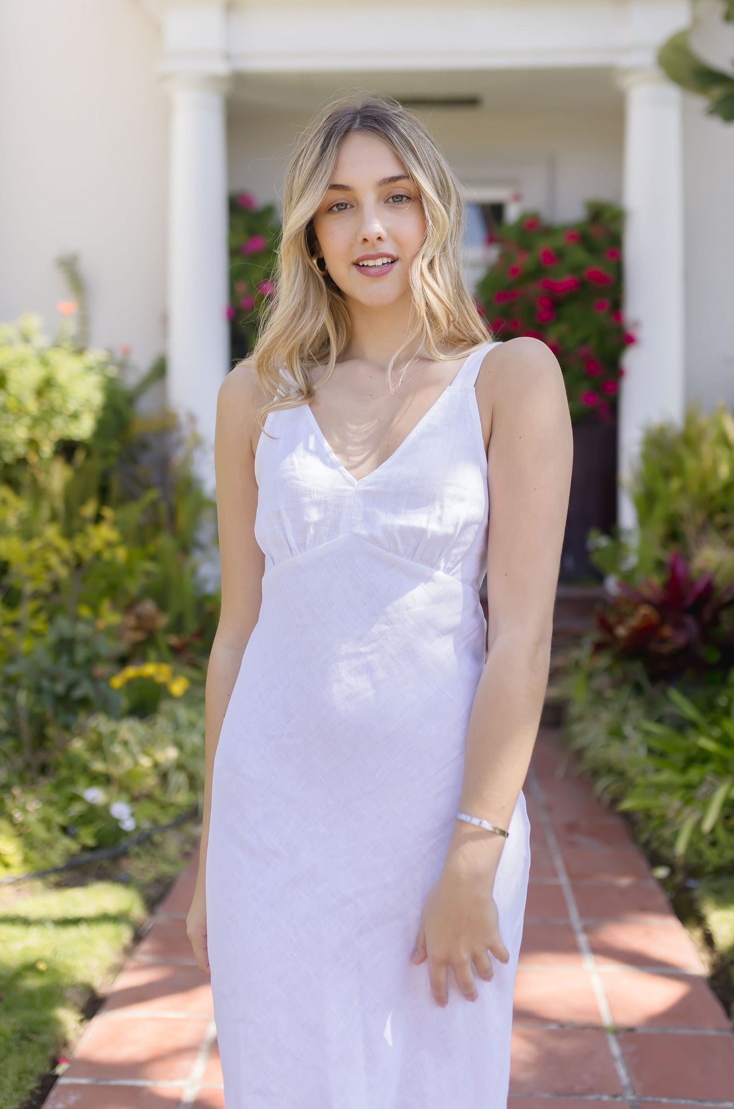 Reba Sleeveless Linen Midi Dress White