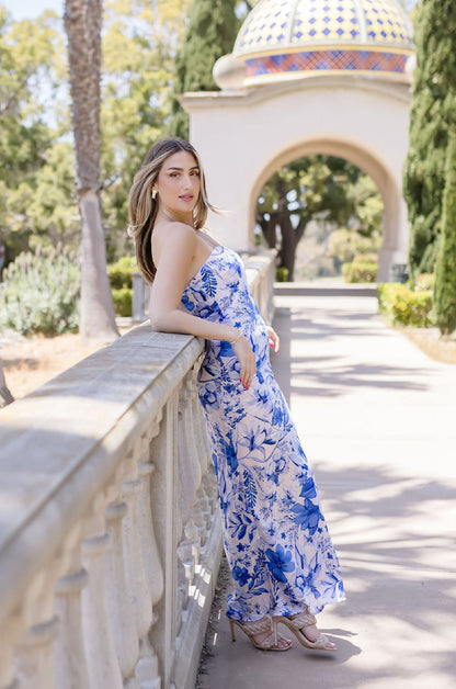 Ainsley Sleeveless Floral Print Maxi Dress Blue