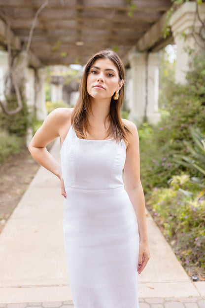 Tiffany Sleeveless Halter Linen Maxi Dress White