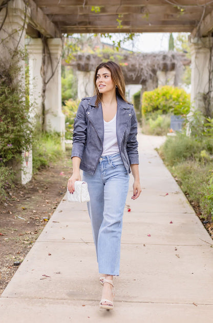 Victoria Vegan Leather Jacket Blue