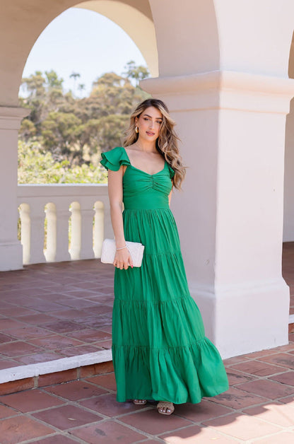 Celeste Ruffle Sleeve Maxi Dress Green