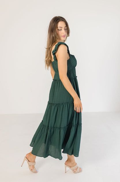 Shaina Sleeveless Ruffle Maxi Dress Green