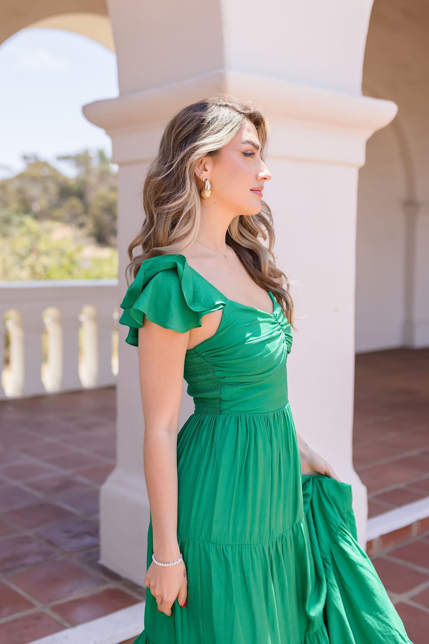 Celeste Ruffle Sleeve Maxi Dress Green