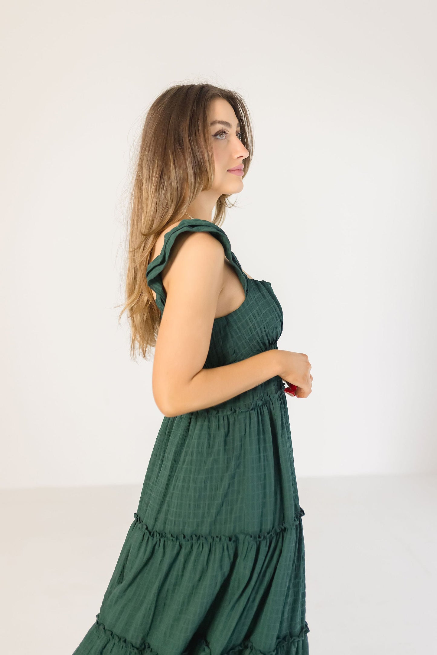 Shaina Sleeveless Ruffle Maxi Dress Green