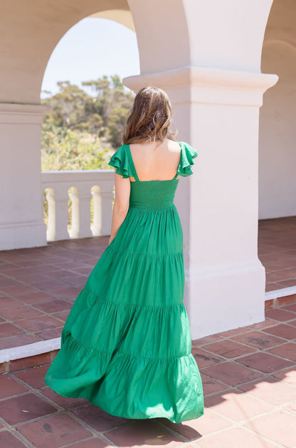 Celeste Ruffle Sleeve Maxi Dress Green