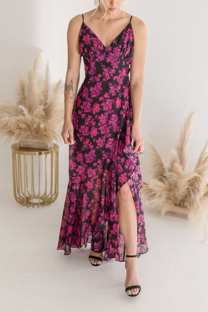 Toya Sleeveless Floral Print Maxi Dress Fuchsia