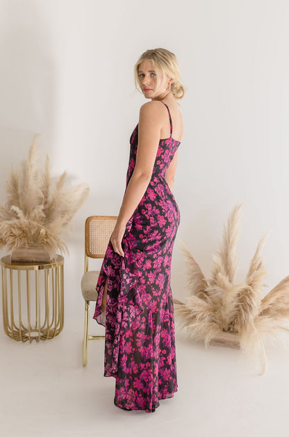 Toya Sleeveless Floral Print Maxi Dress Fuchsia