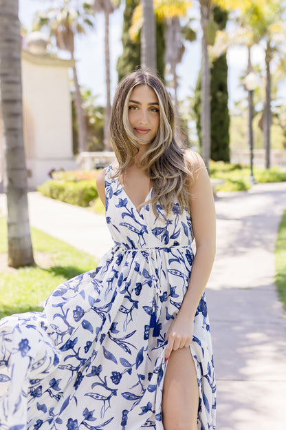 Harper Sleeveless Tie Front Floral Print Maxi Dress White