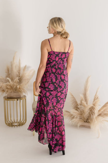 Toya Sleeveless Floral Print Maxi Dress Fuchsia