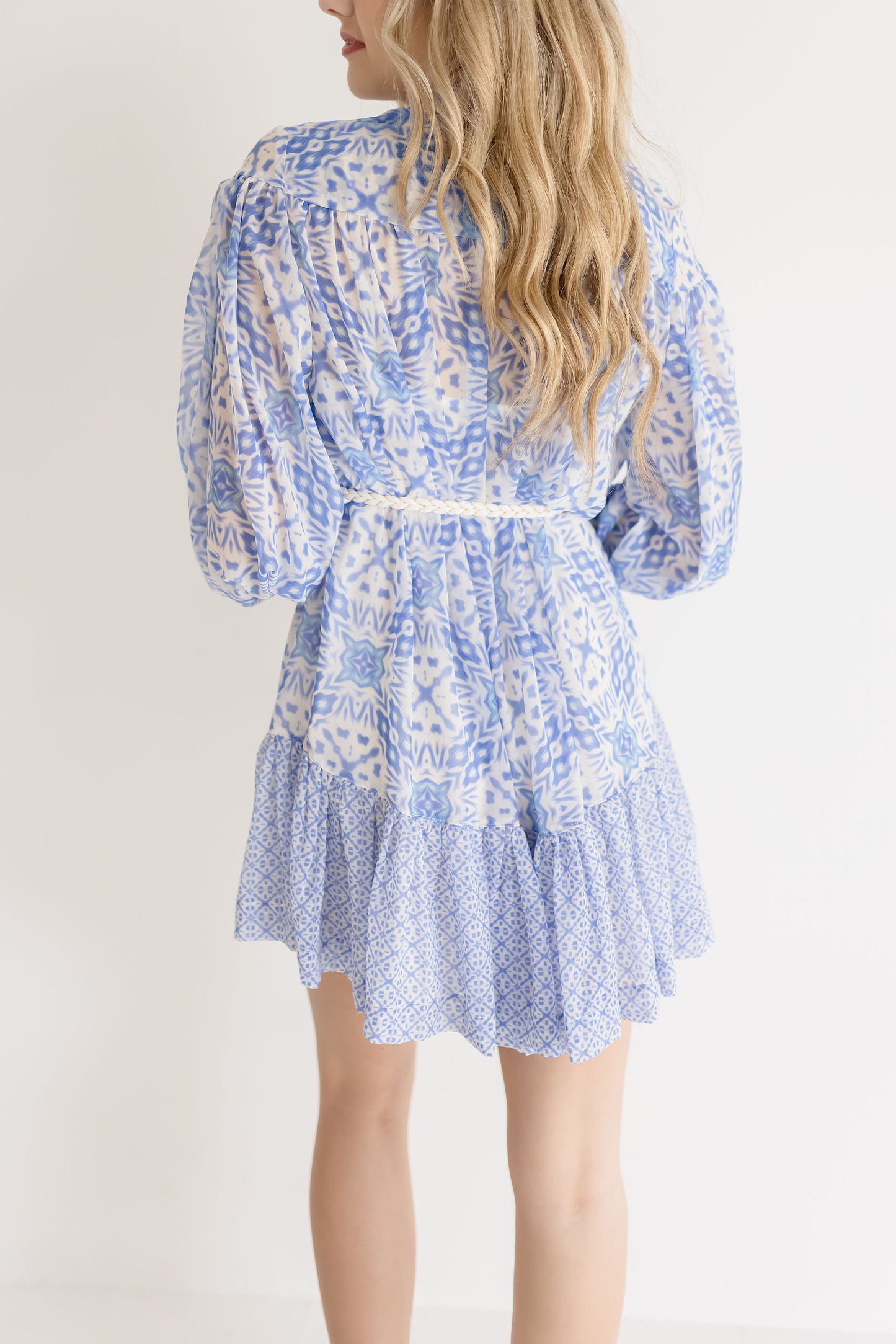 Alexa Long Sleeve Abstract Print Mini Dress Blue