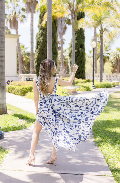 Harper Sleeveless Tie Front Floral Print Maxi Dress White