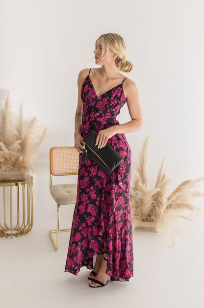 Toya Sleeveless Floral Print Maxi Dress Fuchsia