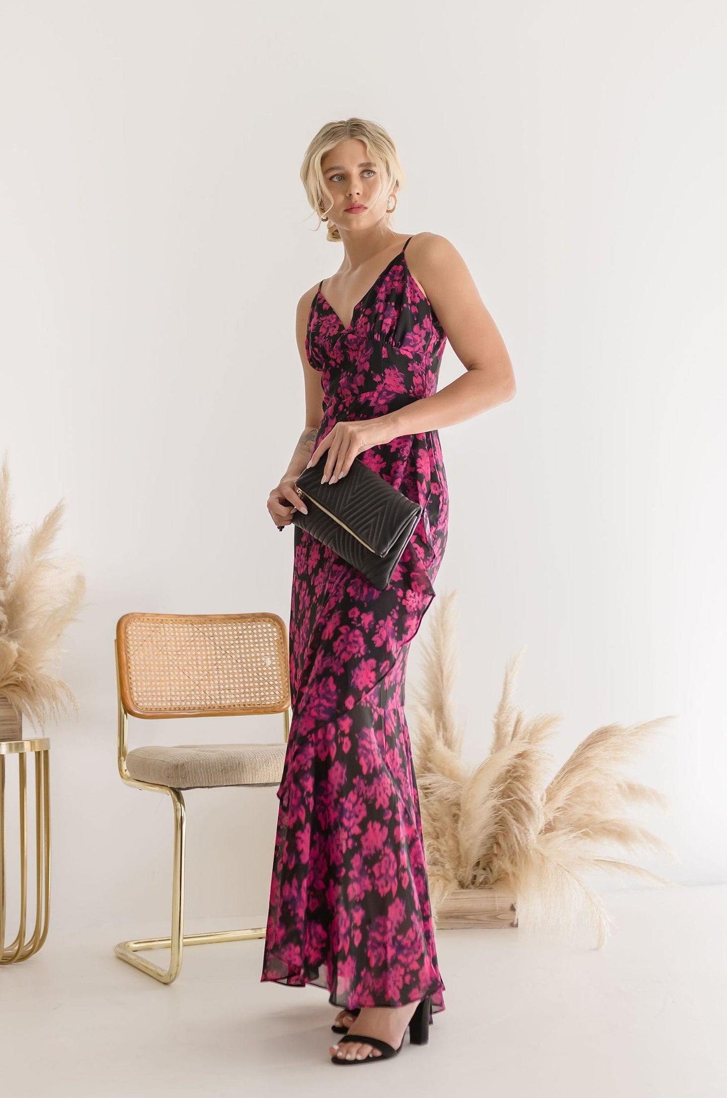 Toya Sleeveless Floral Print Maxi Dress Fuchsia