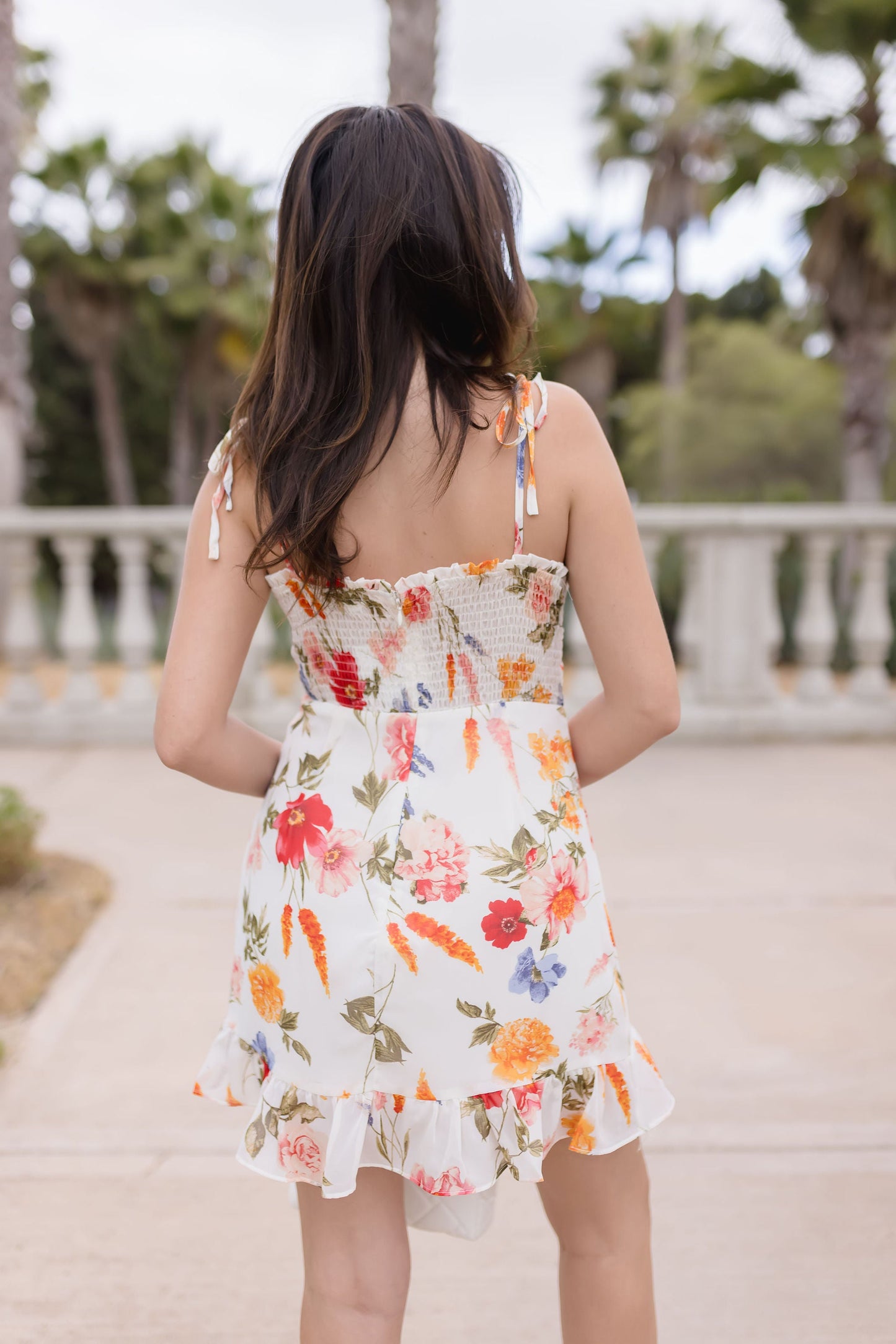 Natasha Sleeveless Shoulder Tie Floral Print Mini Dress Ivory