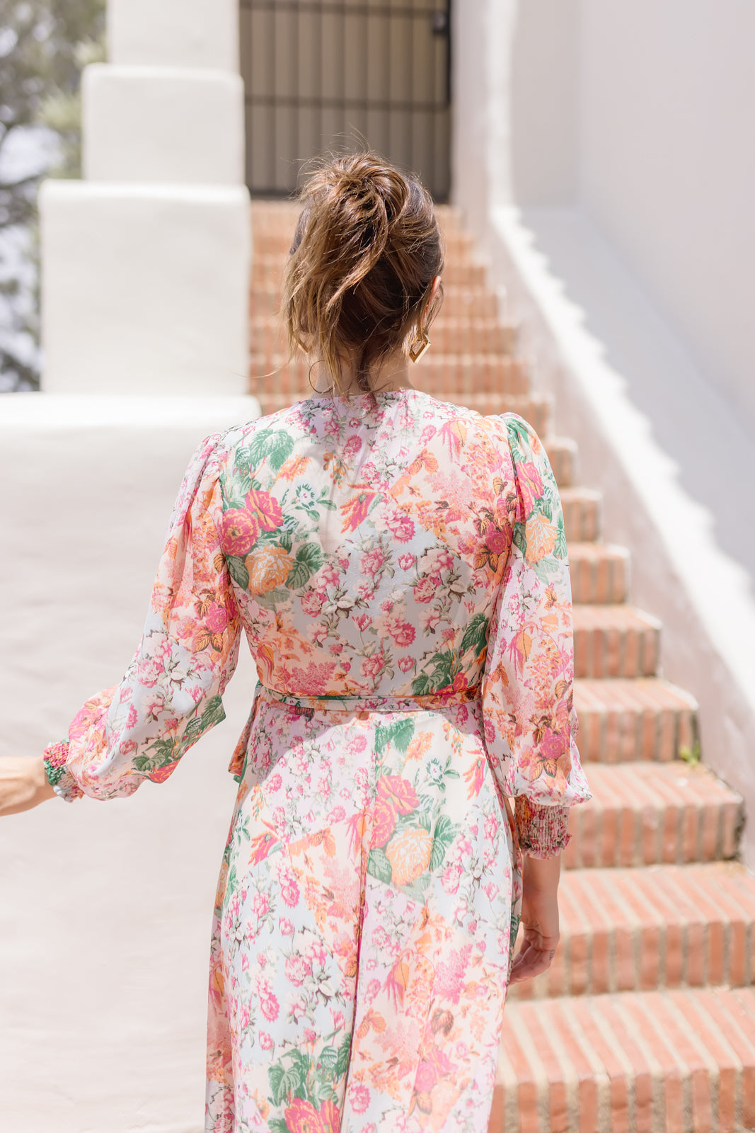 Sheena Long Sleeve Wrap Floral Print Midi Dress Blush