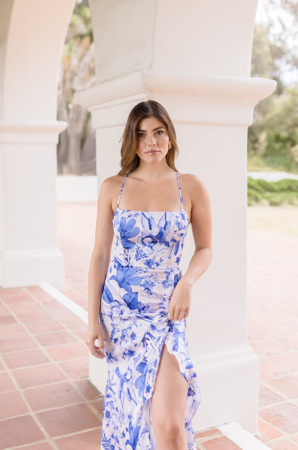 Sami Sleeveless Back Tie Floral Print Maxi Dress Blue