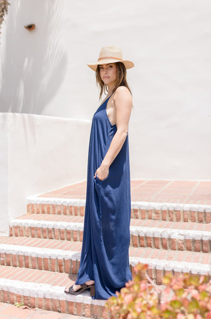 Ryker Sleeveless Gauze Maxi Dress Navy