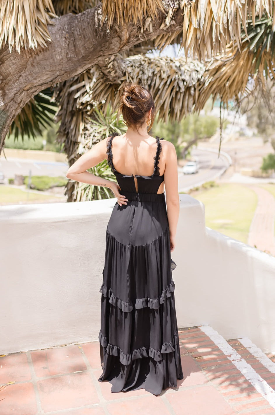 Veda Sleeveless Ruffle Cut Out Maxi Dress Black