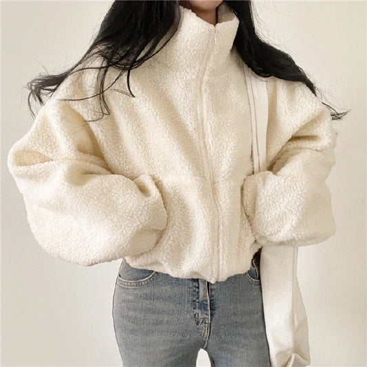 Warm high-neck zip jacket – women