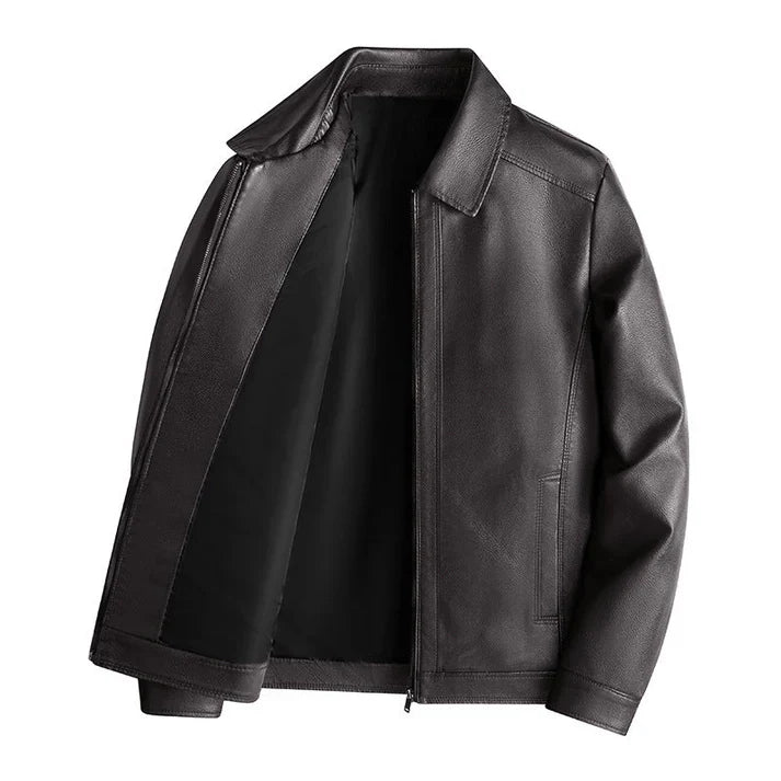 Maxim – slim fit faux leather jacket with stand-up collar and zipper