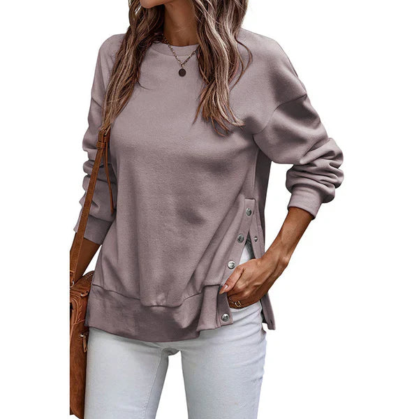 Alina – Loose-fitting tunic sweatshirt with side slits and buttons
