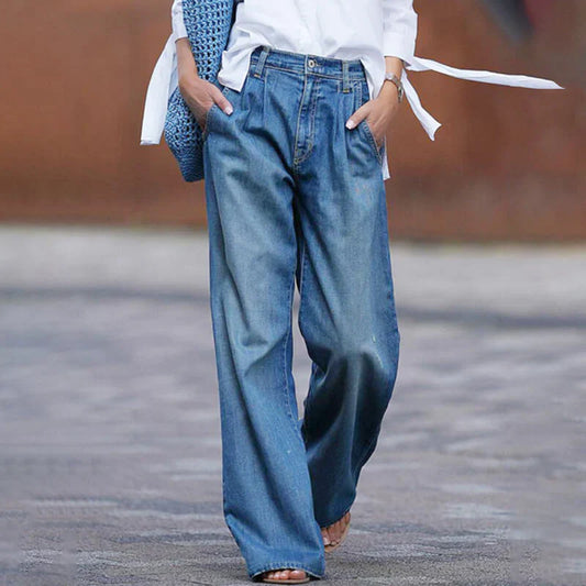High-waisted wide-leg loose jeans – women
