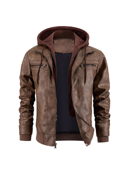 Heinrich leather winter jacket with hoodie – warm & robust