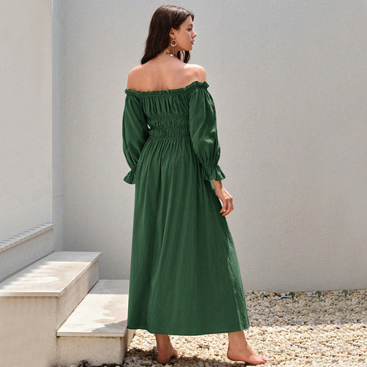 Green Retro Off-shoulder Dress