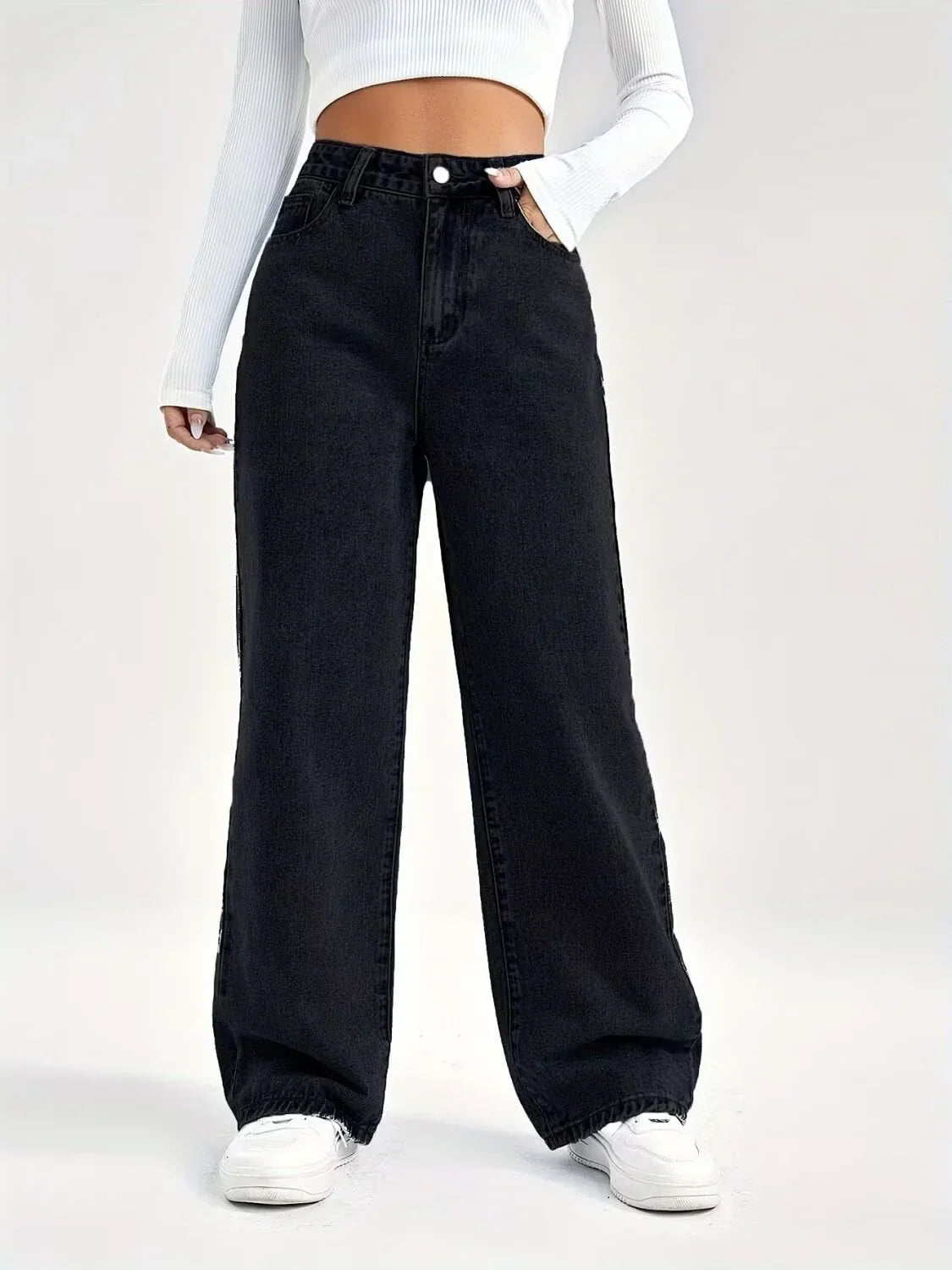 Wide women's jeans with a high waist