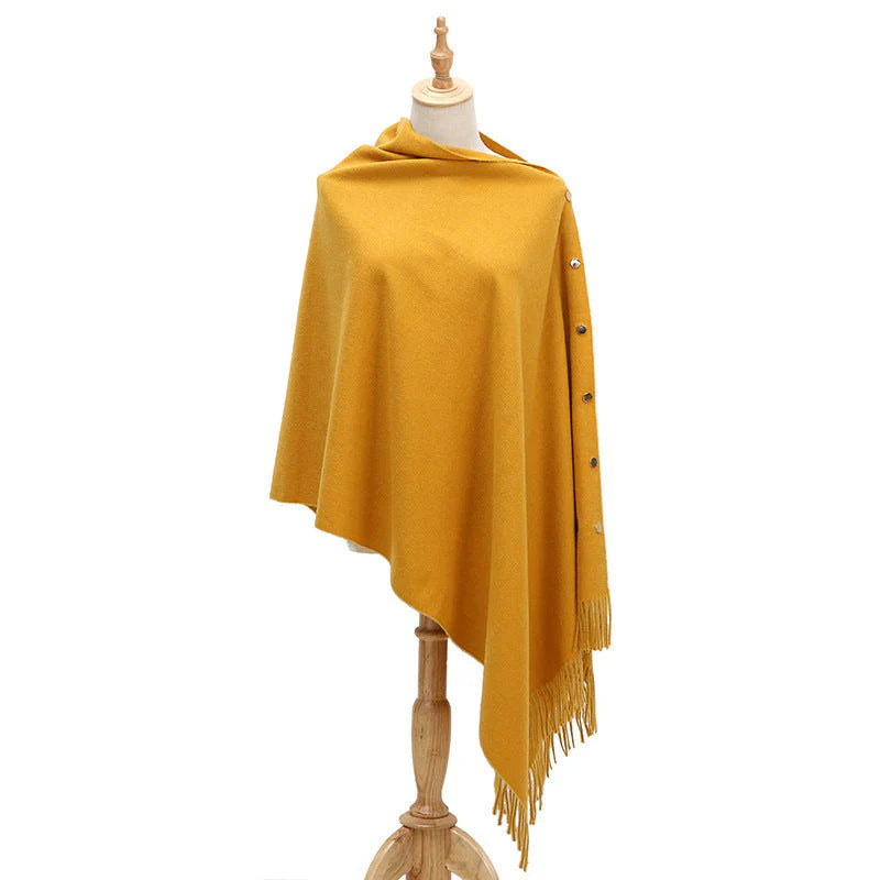 Elegant women's knitted poncho coat with buttons