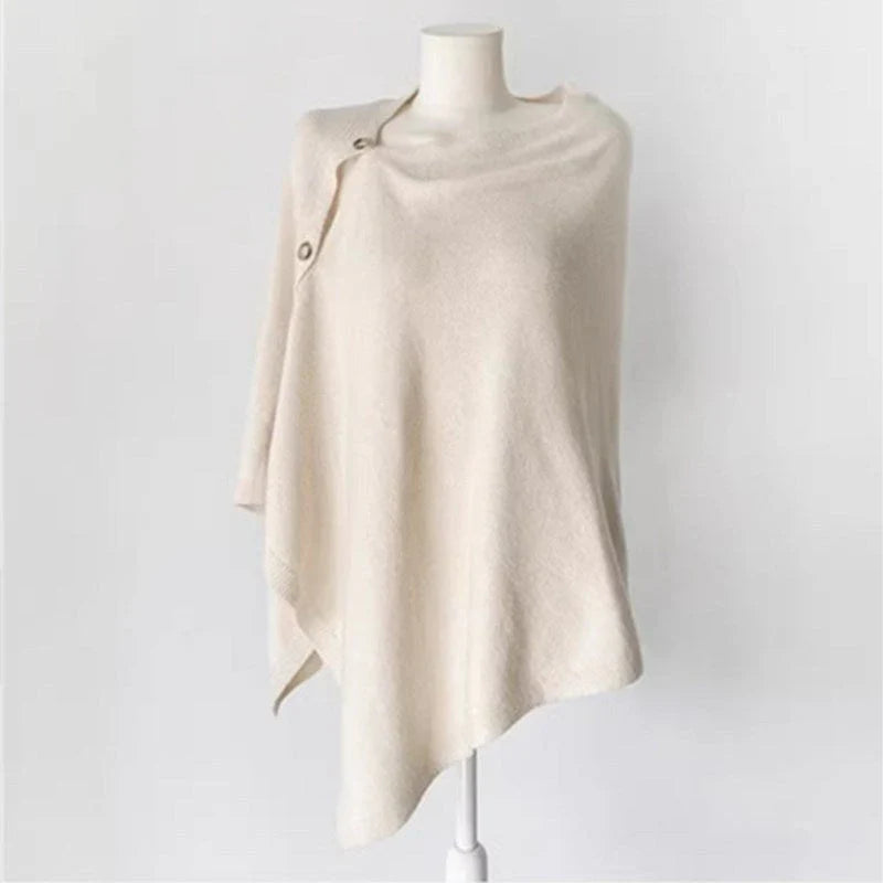 Elegant women's knitted poncho coat with buttons