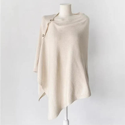 Elegant women's knitted poncho coat with buttons