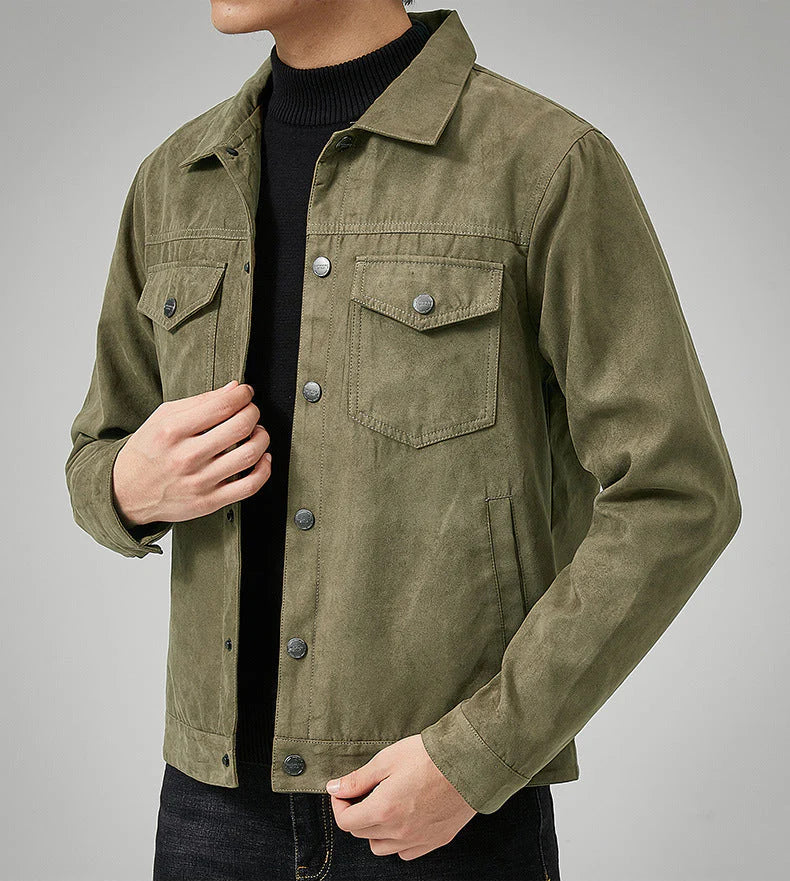 Viktor – men's faux suede jacket with button placket and chest pocket