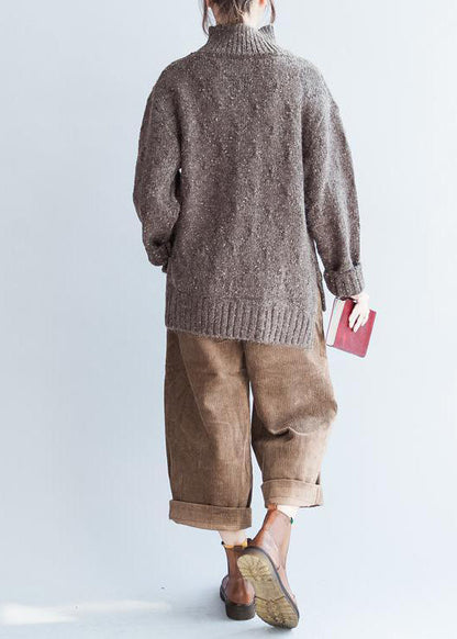 Oversized Chocolate knit sweaters women high neck warm winter knit tops