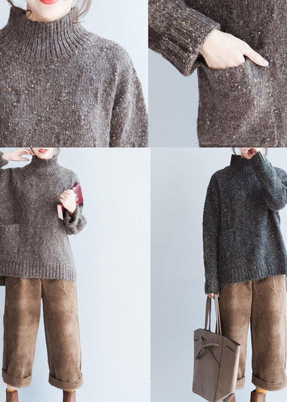 Oversized Chocolate knit sweaters women high neck warm winter knit tops