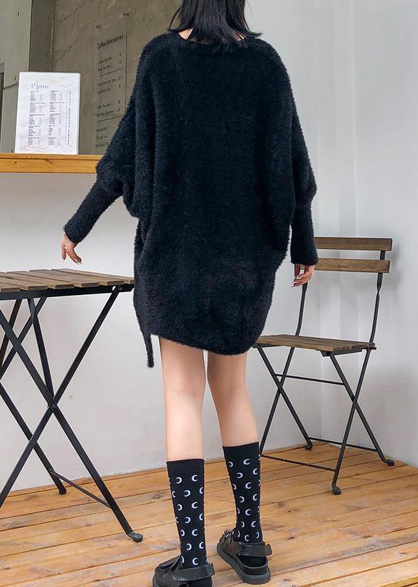 Oversized prints black knitted blouse oversize v neck knitted clothes