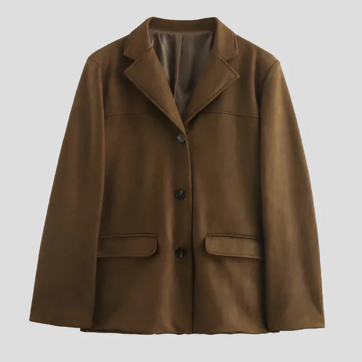 Oversized brown suede trenchcoat with wide lapel – women