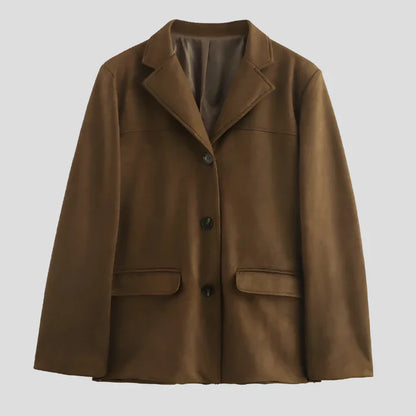 Oversized brown suede trenchcoat with wide lapel – women