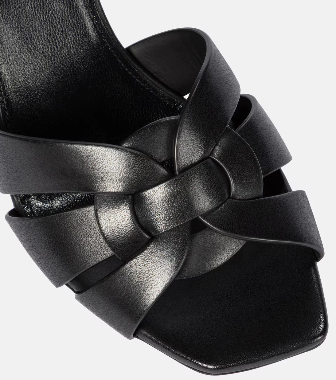 Women's leather mules with heel and bow accent