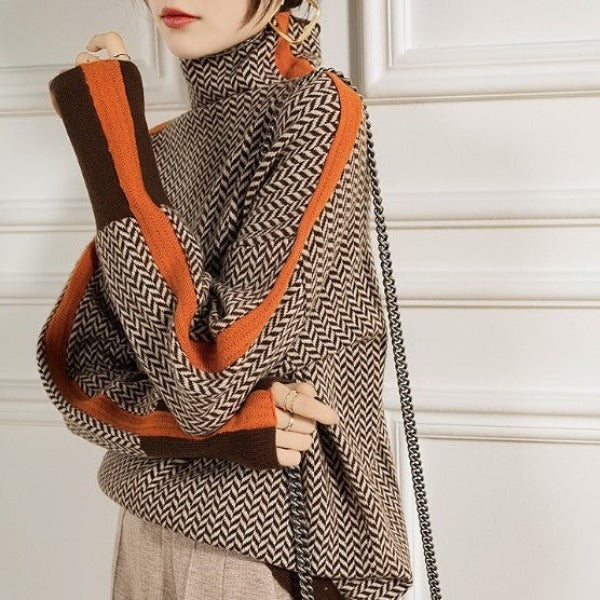 Malou – high-neck sweater with striking stripes