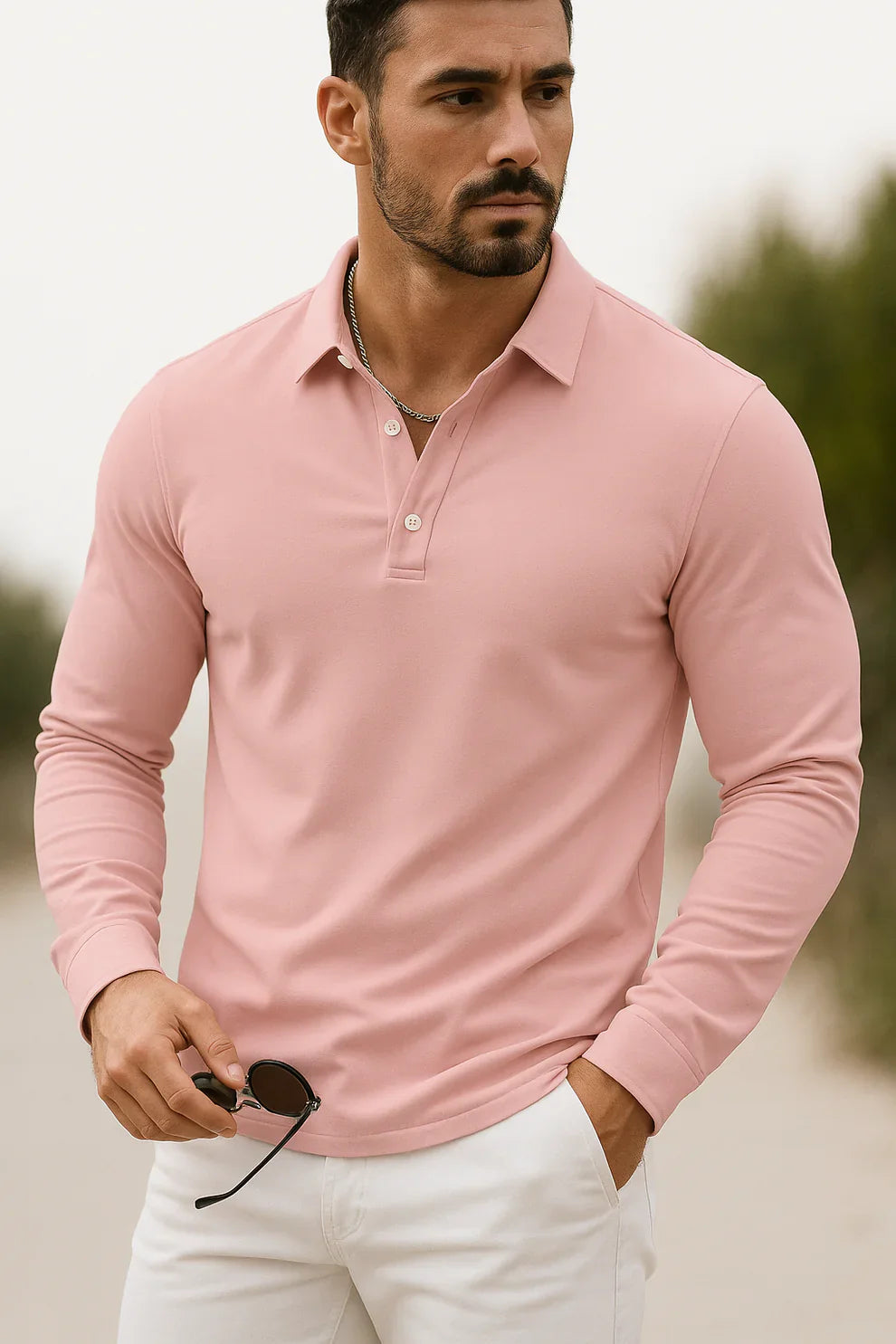 Men’s casual long-sleeve slim-fit polo shirt – men