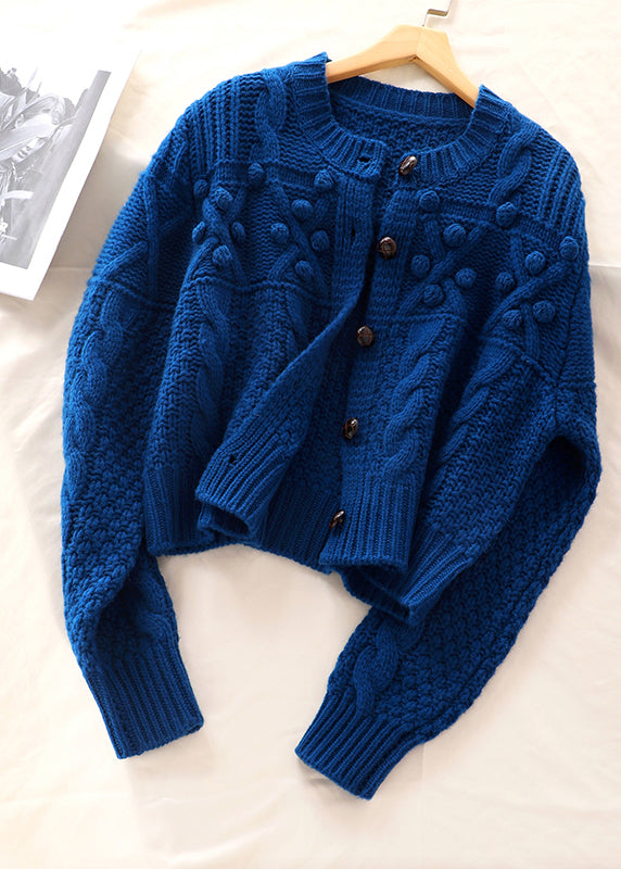 Plus Size Women Blue Button Knit Sweater Coat Spring