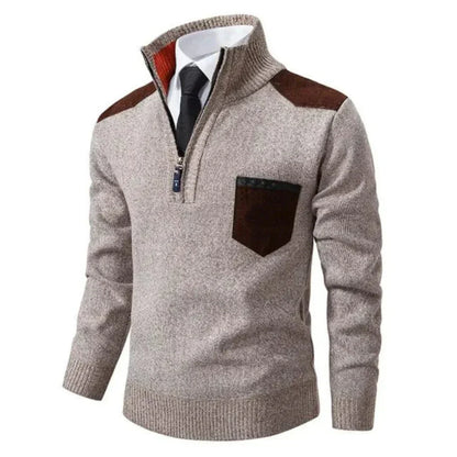 Casual long-sleeved sweater with half zipper for men – relaxed knit look
